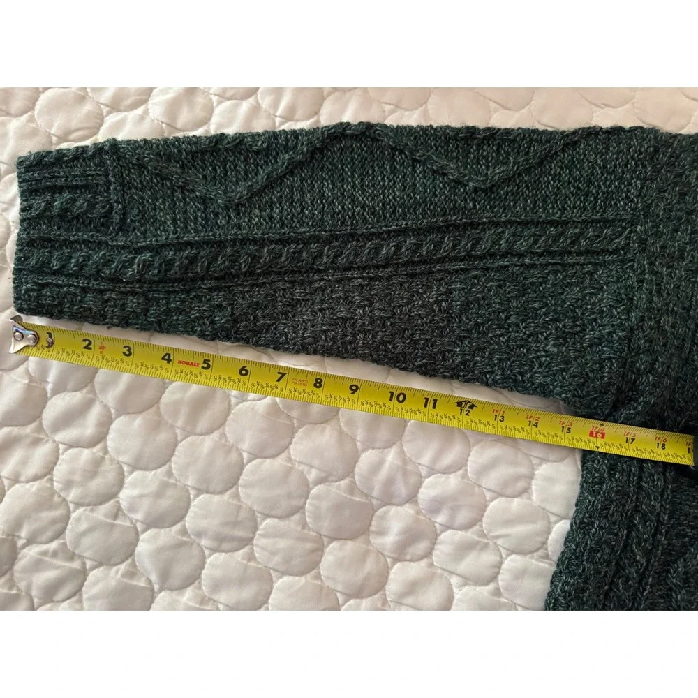 Carraig Donn Irish Wool Cardigan Green Cable Knit Aran Sweater Made in Ireland